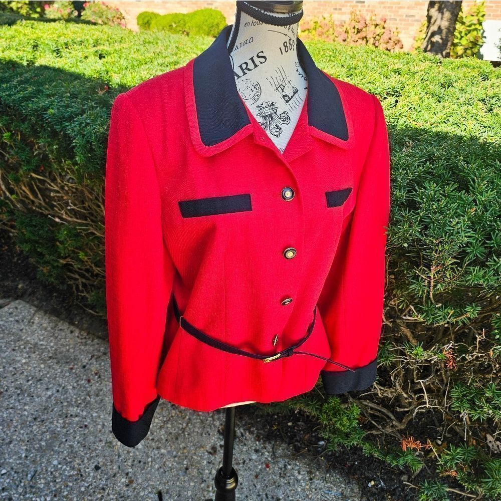 VTG Kasper A.S.L Petite Red & Navy Blue Chic Blazer. - Picture 8 of 15